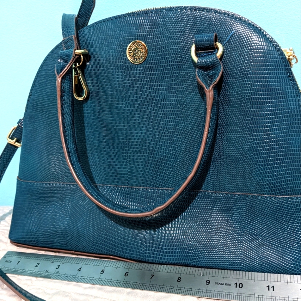 purse bucket leather teal Anne Klein with shoulder strap